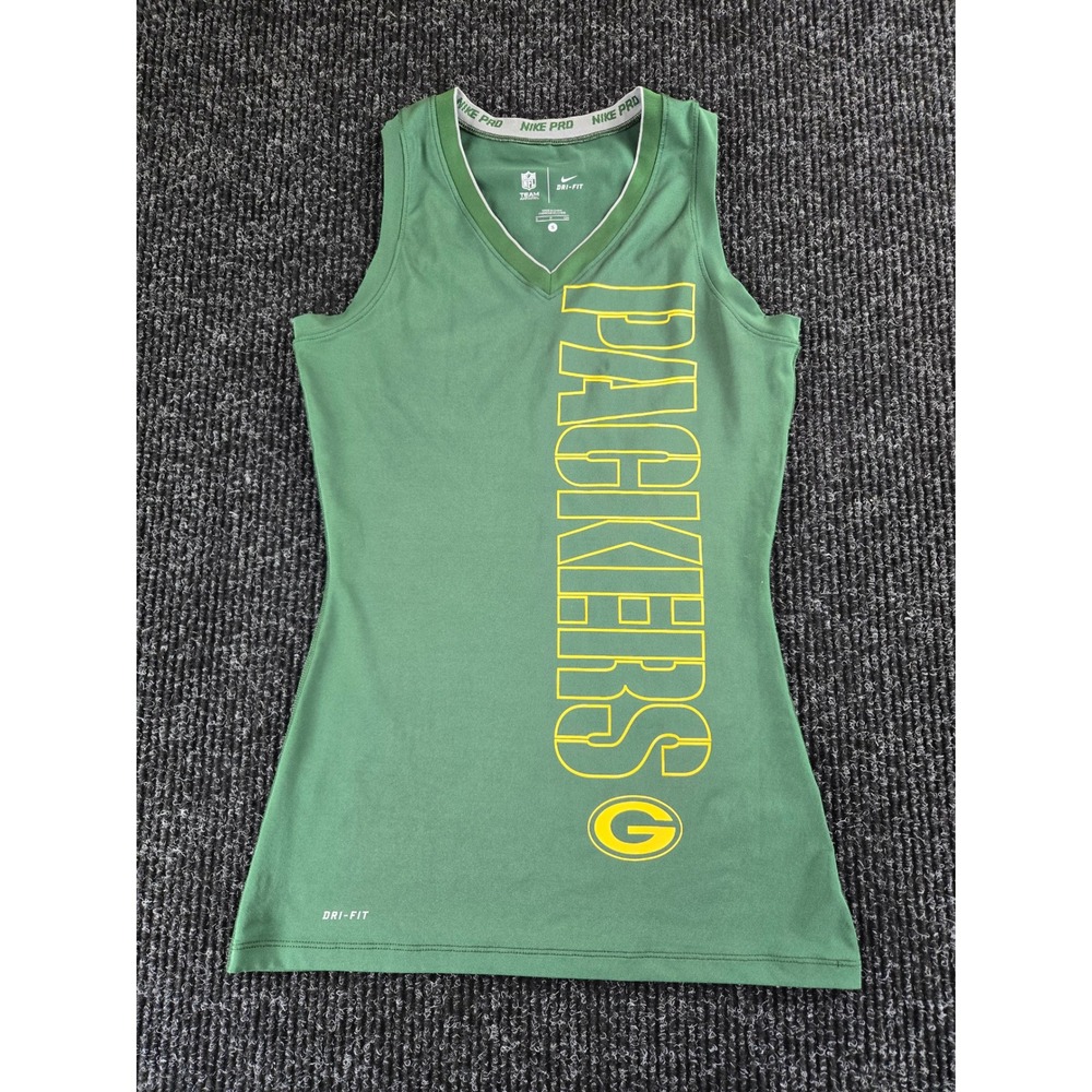 Nike Pro NFL Green Bay Packers Dri-FIT Tank‎ Top Womens Small Green V-Neck 1522